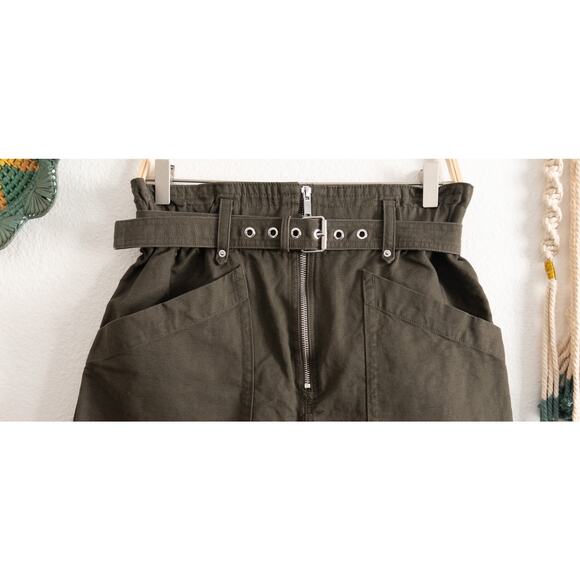 Banana Republic Cotton Linen Blend Khaki Green Paperbag Belted Shorts - Picture 2 of 7